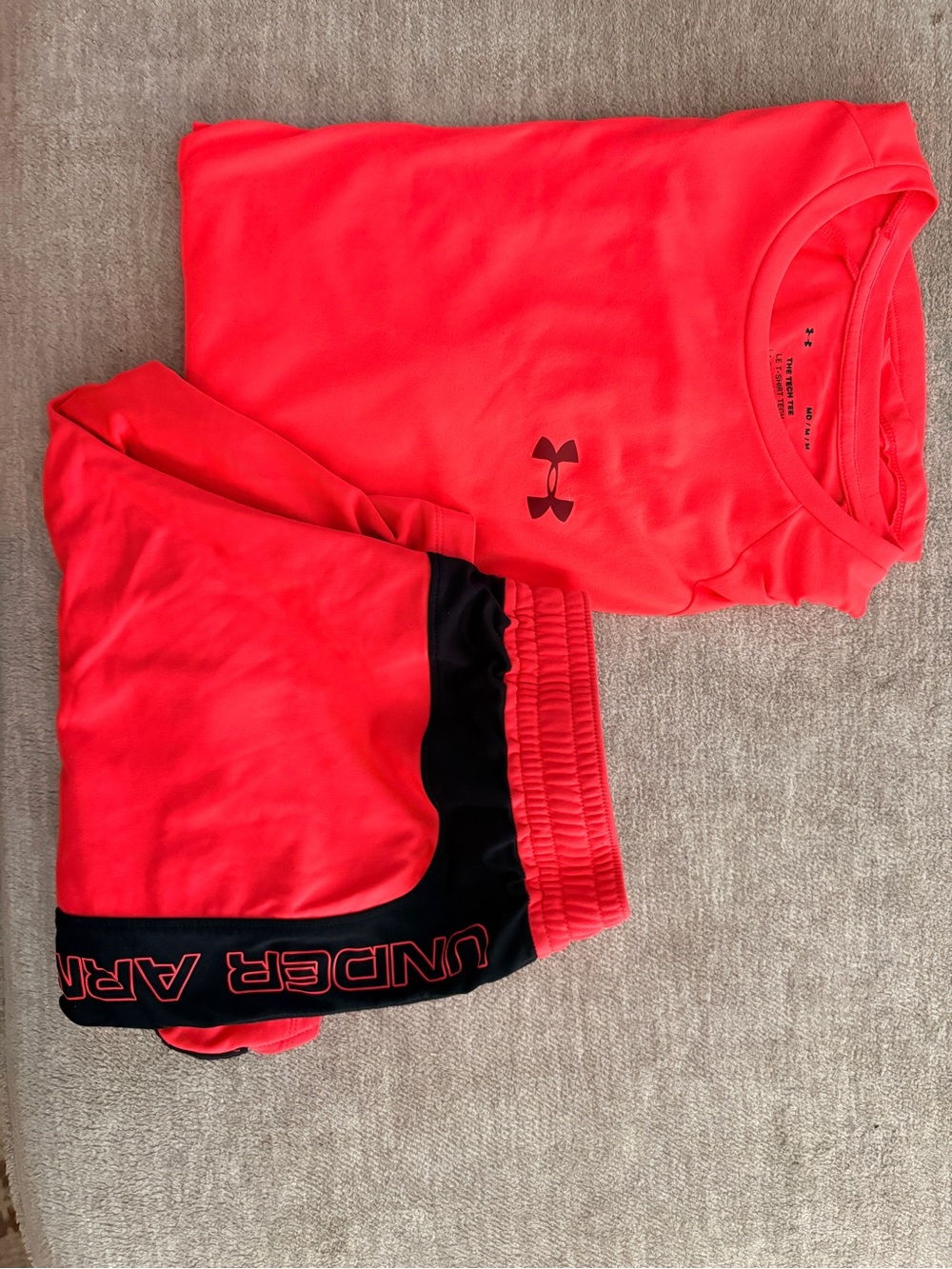 Under Armour Bright Coral & Black Performance Top and Shorts Set